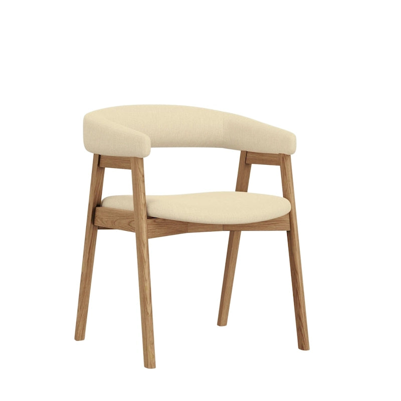 Lot de 2 chaises de salle à manger capitonnées à dossier incurvé – Bois d'hévéa massif, siège en tissu, 90 kg