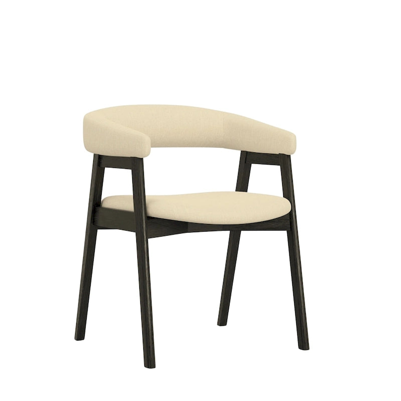Lot de 2 chaises de salle à manger capitonnées à dossier incurvé – Bois d'hévéa massif, siège en tissu, 90 kg