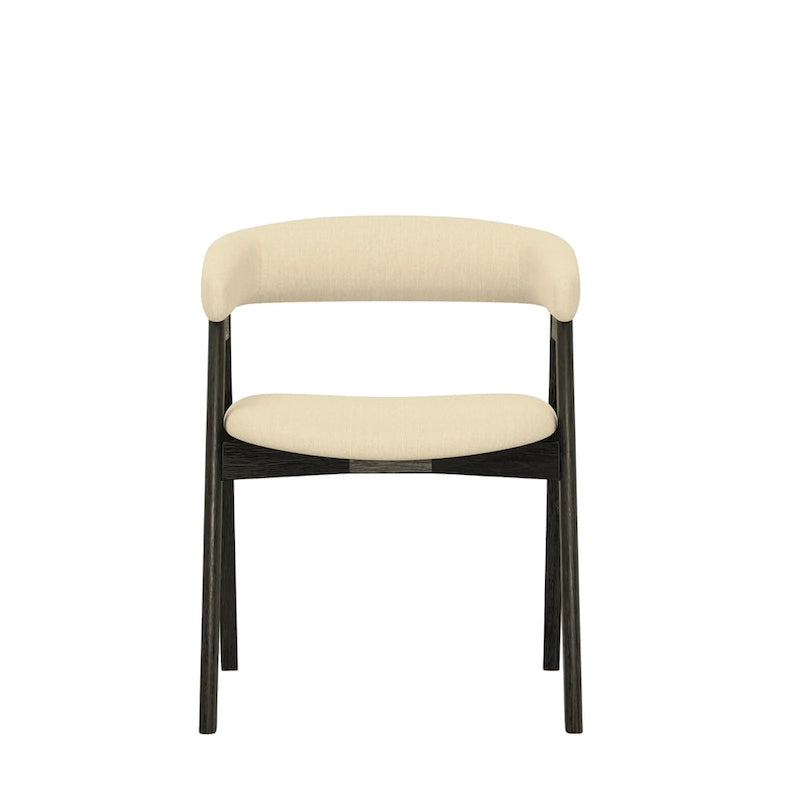 Lot de 2 chaises de salle à manger capitonnées à dossier incurvé – Bois d'hévéa massif, siège en tissu, 90 kg