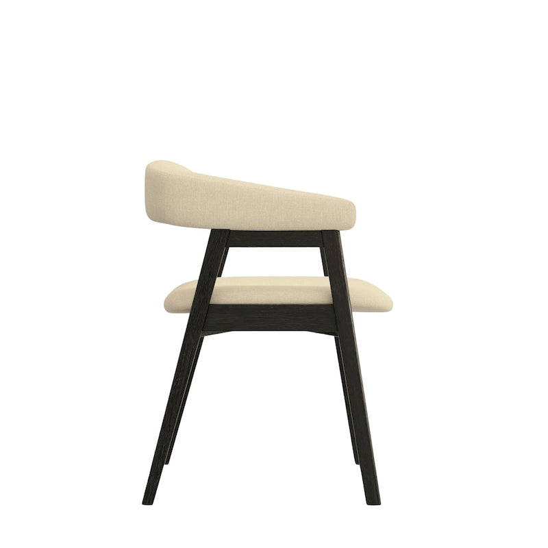 Lot de 2 chaises de salle à manger capitonnées à dossier incurvé – Bois d'hévéa massif, siège en tissu, 90 kg