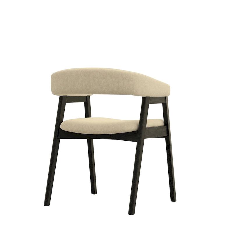 Lot de 2 chaises de salle à manger capitonnées à dossier incurvé – Bois d'hévéa massif, siège en tissu, 90 kg