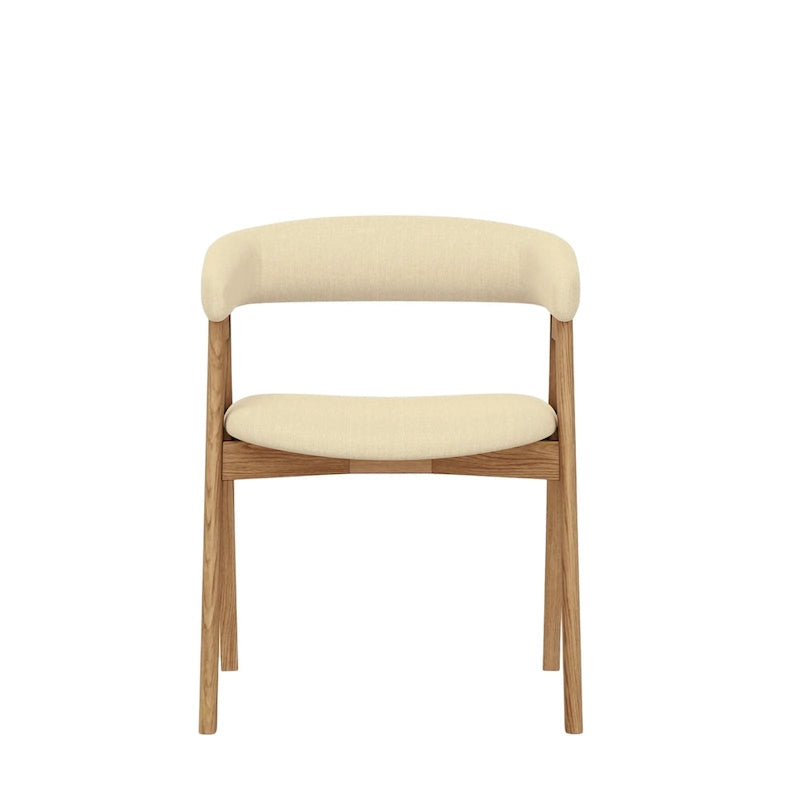 Lot de 2 chaises de salle à manger capitonnées à dossier incurvé – Bois d'hévéa massif, siège en tissu, 90 kg