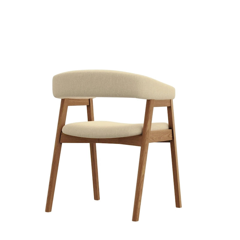 Lot de 2 chaises de salle à manger capitonnées à dossier incurvé – Bois d'hévéa massif, siège en tissu, 90 kg