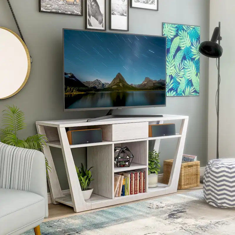 Meuble TV moderne de 152 cm avec 6 étagères et 1 tiroir – Silhouette audacieuse
