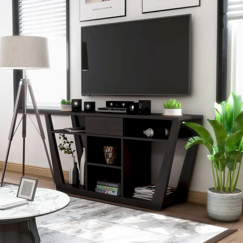 Meuble TV moderne de 152 cm avec 6 étagères et 1 tiroir – Silhouette audacieuse