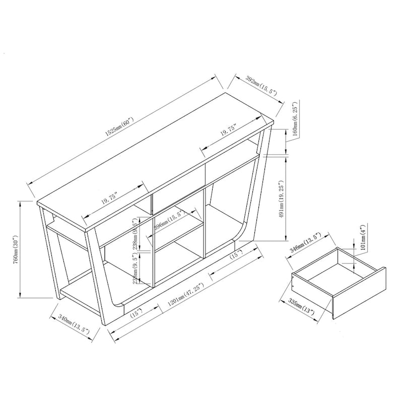 Meuble TV moderne de 152 cm avec 6 étagères et 1 tiroir – Silhouette audacieuse