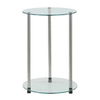 Table d'appoint ronde moderne à 2 niveaux en verre trempé avec pieds en acier inoxydable