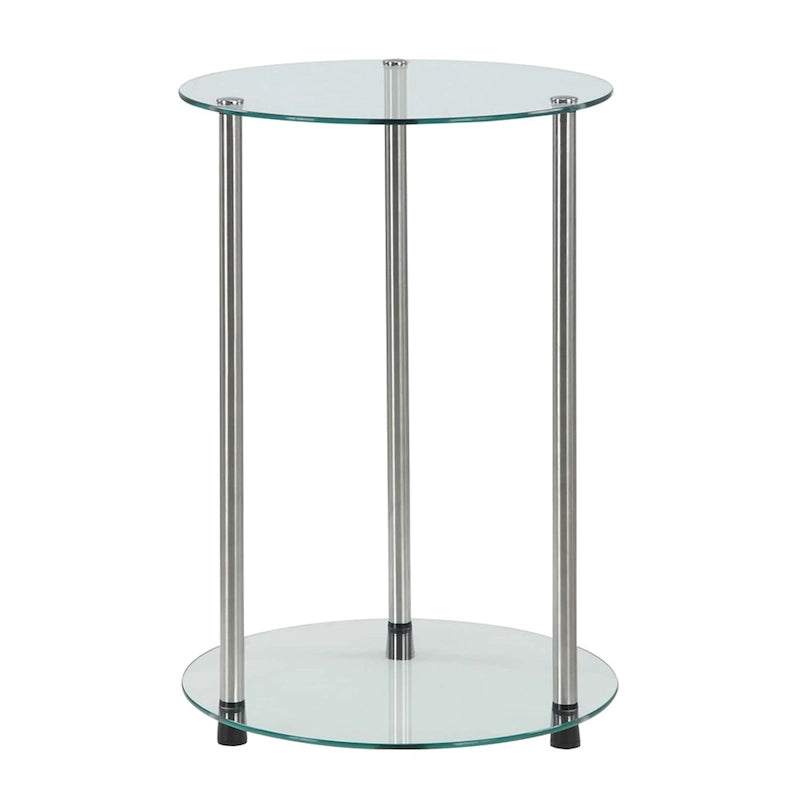 Table d'appoint ronde moderne à 2 niveaux en verre trempé avec pieds en acier inoxydable