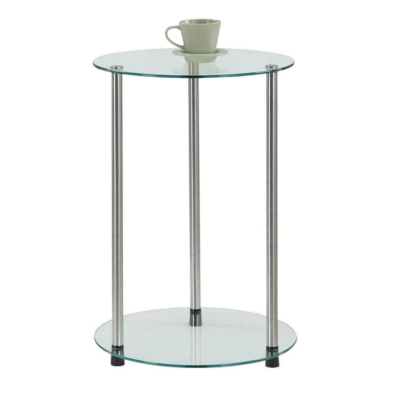 Table d'appoint ronde moderne à 2 niveaux en verre trempé avec pieds en acier inoxydable