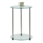 Table d'appoint ronde moderne à 2 niveaux en verre trempé avec pieds en acier inoxydable