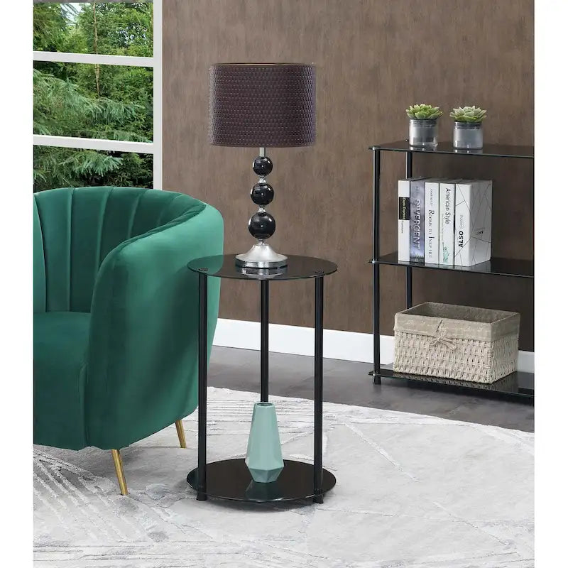 Table d'appoint ronde moderne à 2 niveaux en verre trempé avec pieds en acier inoxydable