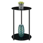 Table d'appoint ronde moderne à 2 niveaux en verre trempé avec pieds en acier inoxydable
