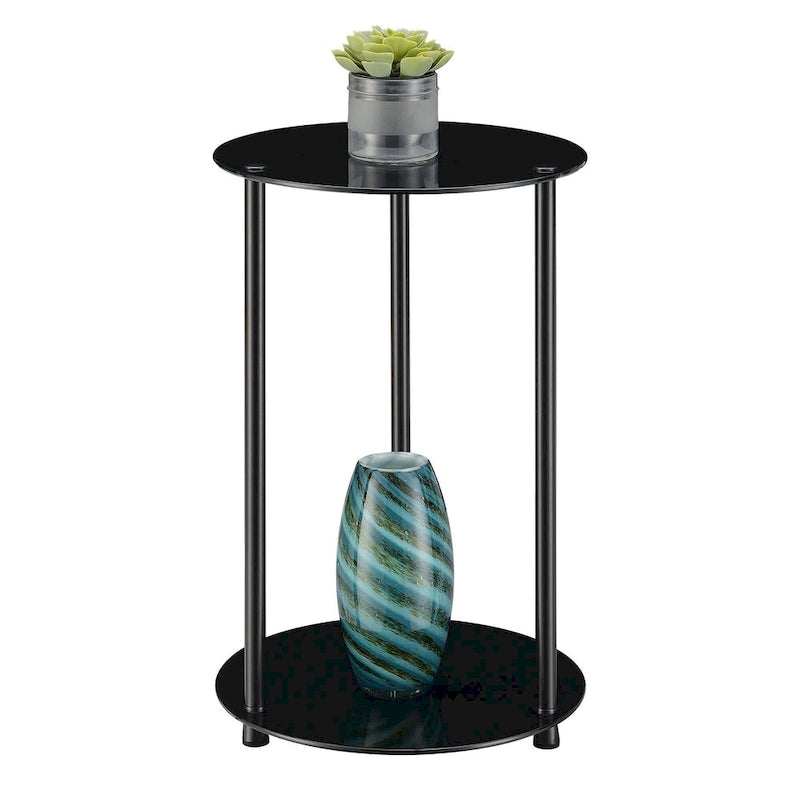 Table d'appoint ronde moderne à 2 niveaux en verre trempé avec pieds en acier inoxydable