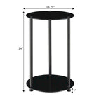 Table d'appoint ronde moderne à 2 niveaux en verre trempé avec pieds en acier inoxydable