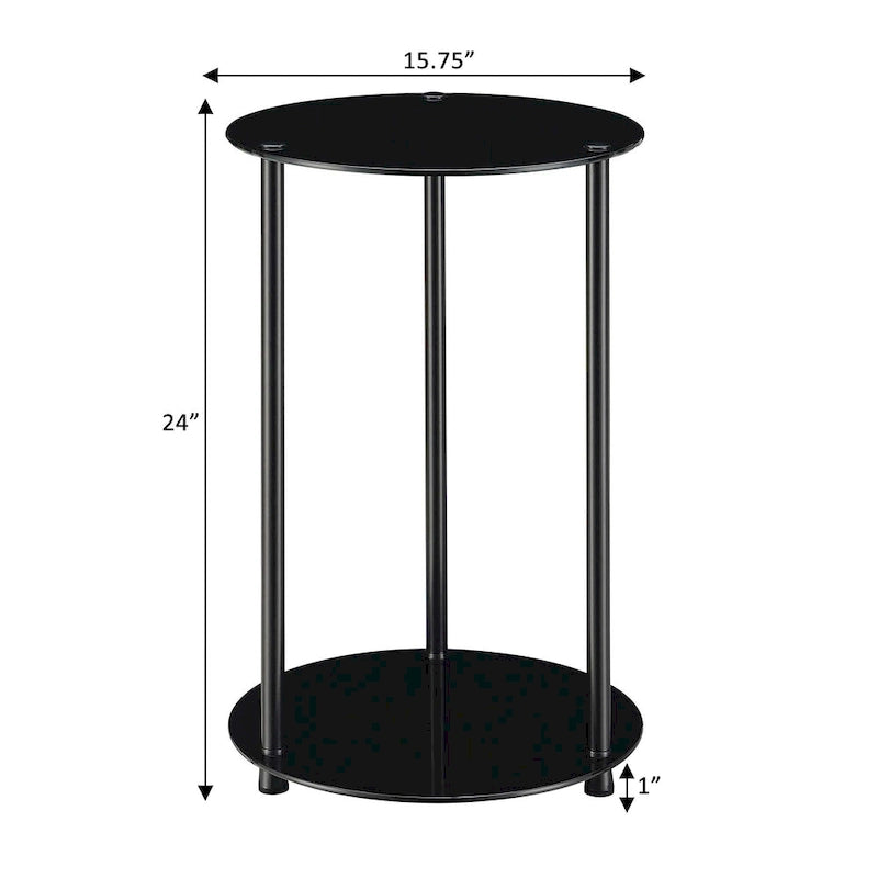 Table d'appoint ronde moderne à 2 niveaux en verre trempé avec pieds en acier inoxydable