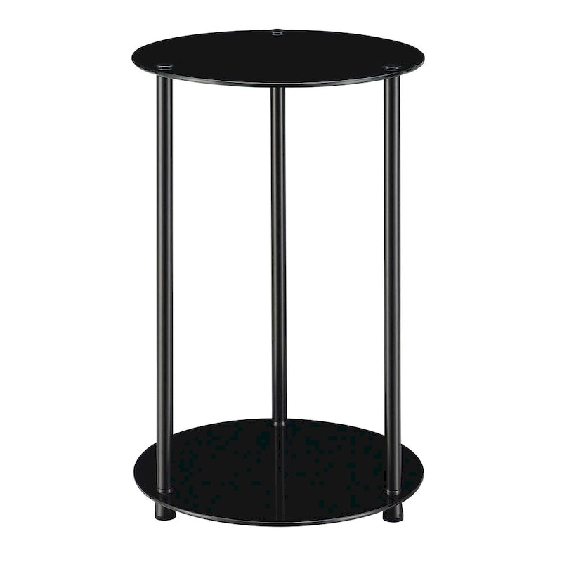 Table d'appoint ronde moderne à 2 niveaux en verre trempé avec pieds en acier inoxydable