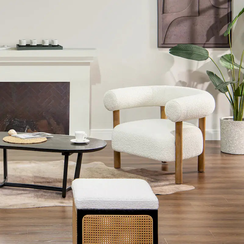 Fauteuil d'appoint en sherpa bouclé de style Mid-Century Moderne de 37 po avec dossier rond