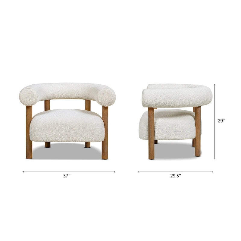 Fauteuil d'appoint en sherpa bouclé de style Mid-Century Moderne de 37 po avec dossier rond