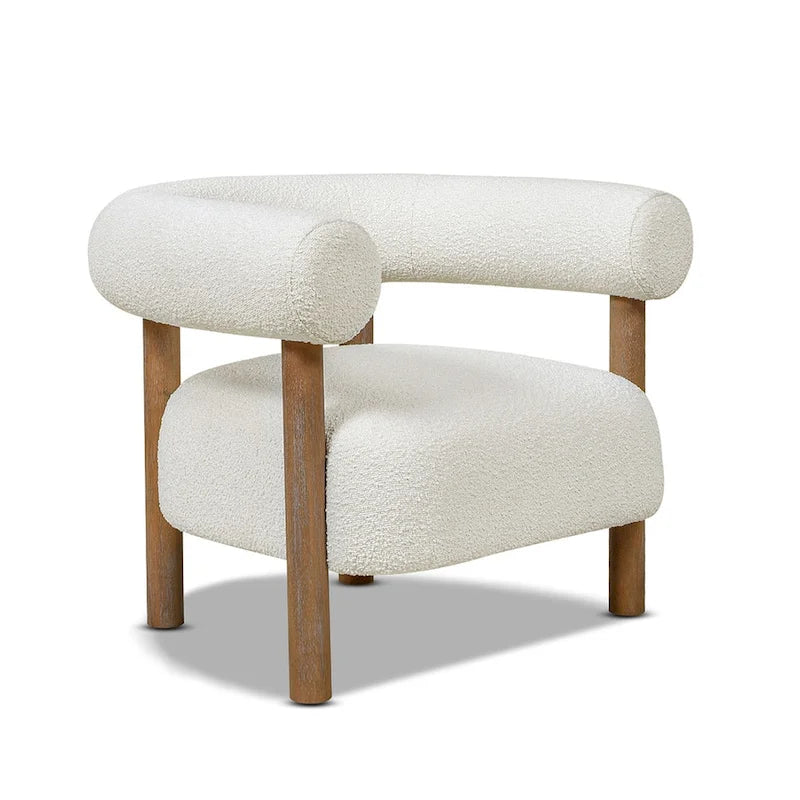 Fauteuil d'appoint en sherpa bouclé de style Mid-Century Moderne de 37 po avec dossier rond