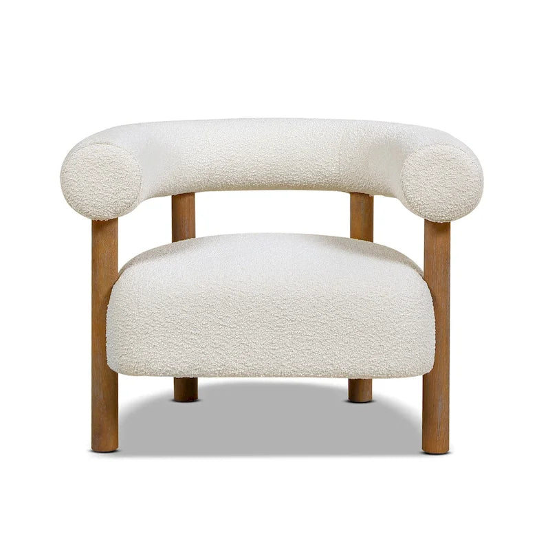 Fauteuil d'appoint en sherpa bouclé de style Mid-Century Moderne de 37 po avec dossier rond