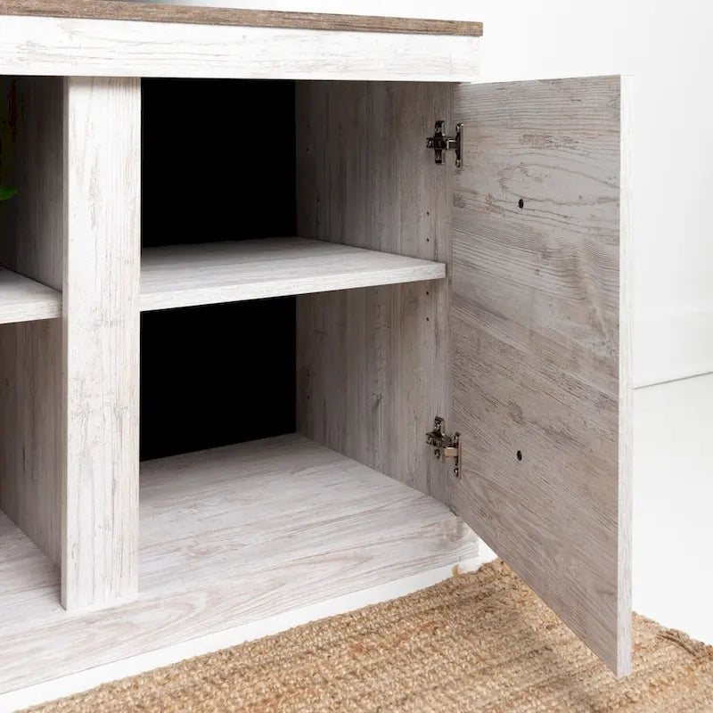 Meuble TV 60" effet bois blanchi avec 4 tiroirs – Style Ferme Décontracté