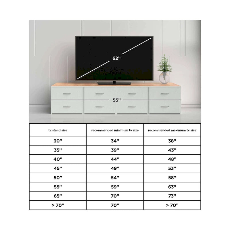 Meuble TV 60" effet bois blanchi avec 4 tiroirs – Style Ferme Décontracté