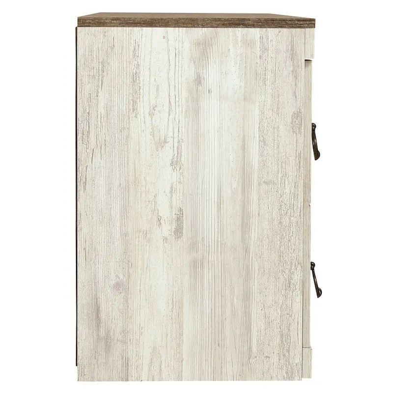 Meuble TV 60" effet bois blanchi avec 4 tiroirs – Style Ferme Décontracté