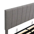 Lit plateforme capitonné en lin Queen Size avec système de rangement relevable