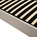 Lit plateforme capitonné en lin Queen Size avec système de rangement relevable