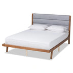 Lit plateforme en bois tapissé de tissu de transition - Gris clair, pas de sommier tapissier