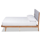Lit plateforme en bois tapissé de tissu de transition - Gris clair, pas de sommier tapissier