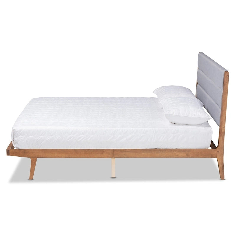 Lit plateforme en bois tapissé de tissu de transition - Gris clair, pas de sommier tapissier