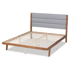 Lit plateforme en bois tapissé de tissu de transition - Gris clair, pas de sommier tapissier