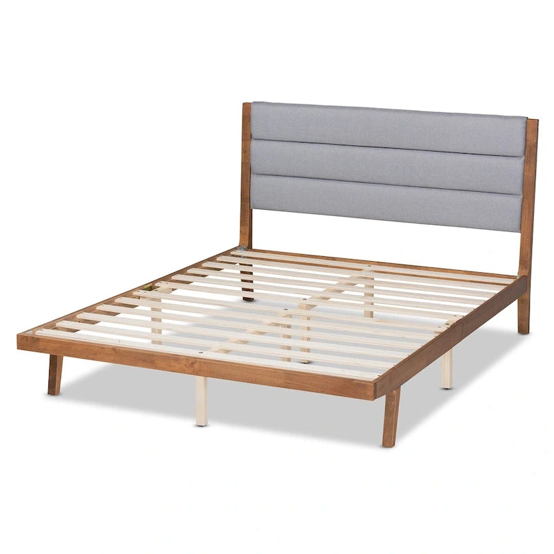 Lit plateforme en bois tapissé de tissu de transition - Gris clair, pas de sommier tapissier