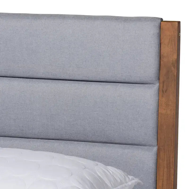 Lit plateforme en bois tapissé de tissu de transition - Gris clair, pas de sommier tapissier