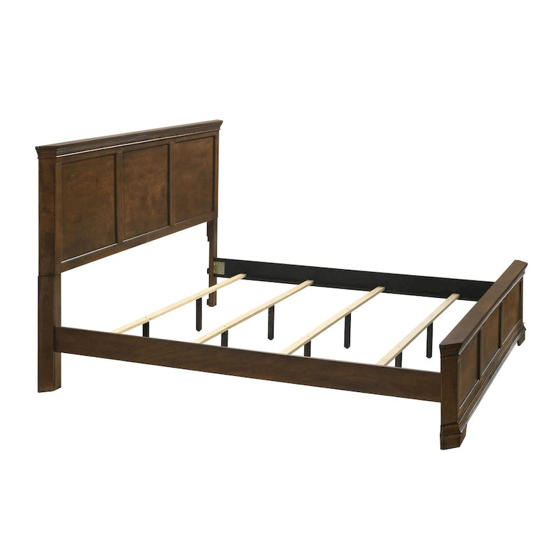 Lit traditionnel en bois avec panneau, finition noyer antique – Grand lit et très grand lit