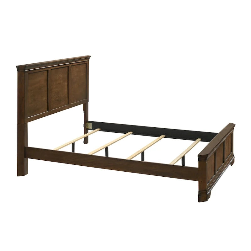 Lit traditionnel en bois avec panneau, finition noyer antique – Grand lit et très grand lit