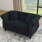 Canapé Chesterfield 58,8 po en velours noir pour salon, canapé 2 places capitonné avec accoudoirs roulés et clous pour salon,