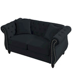 Canapé Chesterfield 58,8 po en velours noir pour salon, canapé 2 places capitonné avec accoudoirs roulés et clous pour salon,