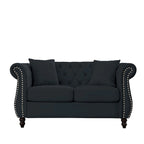 Canapé Chesterfield 58,8 po en velours noir pour salon, canapé 2 places capitonné avec accoudoirs roulés et clous pour salon,