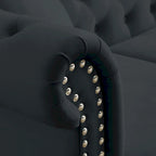 Canapé Chesterfield 58,8 po en velours noir pour salon, canapé 2 places capitonné avec accoudoirs roulés et clous pour salon,