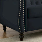 Canapé Chesterfield 58,8 po en velours noir pour salon, canapé 2 places capitonné avec accoudoirs roulés et clous pour salon,