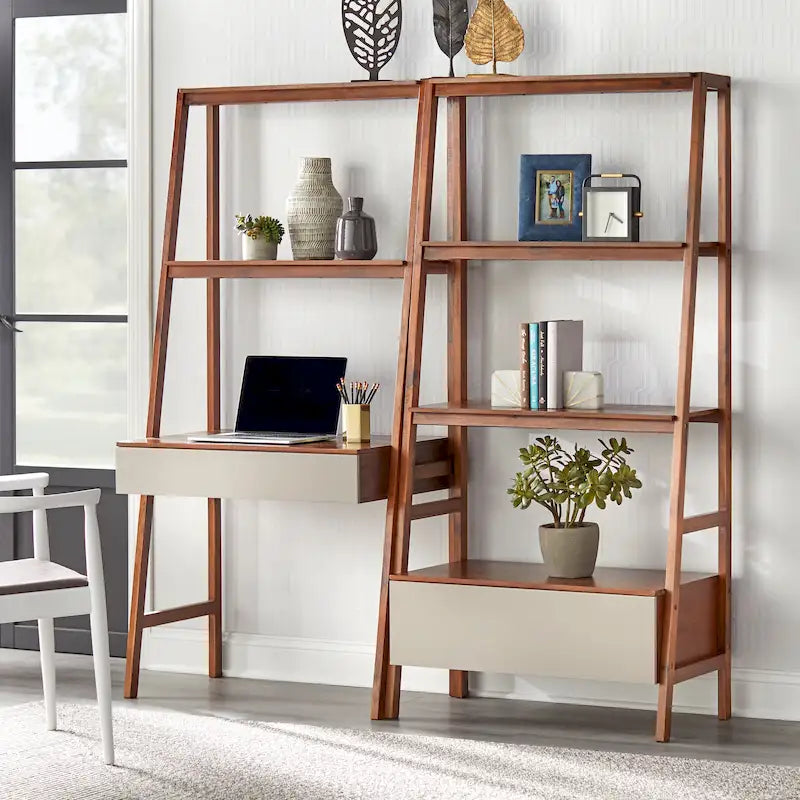 Ensemble bureau échelle et étagère nordiques 2 pièces - Mobilier de bureau à domicile peu encombrant