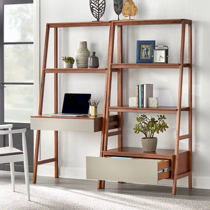 Ensemble bureau échelle et étagère nordiques 2 pièces - Mobilier de bureau à domicile peu encombrant