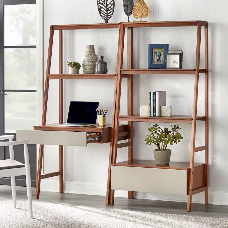 Ensemble bureau échelle et étagère nordiques 2 pièces - Mobilier de bureau à domicile peu encombrant