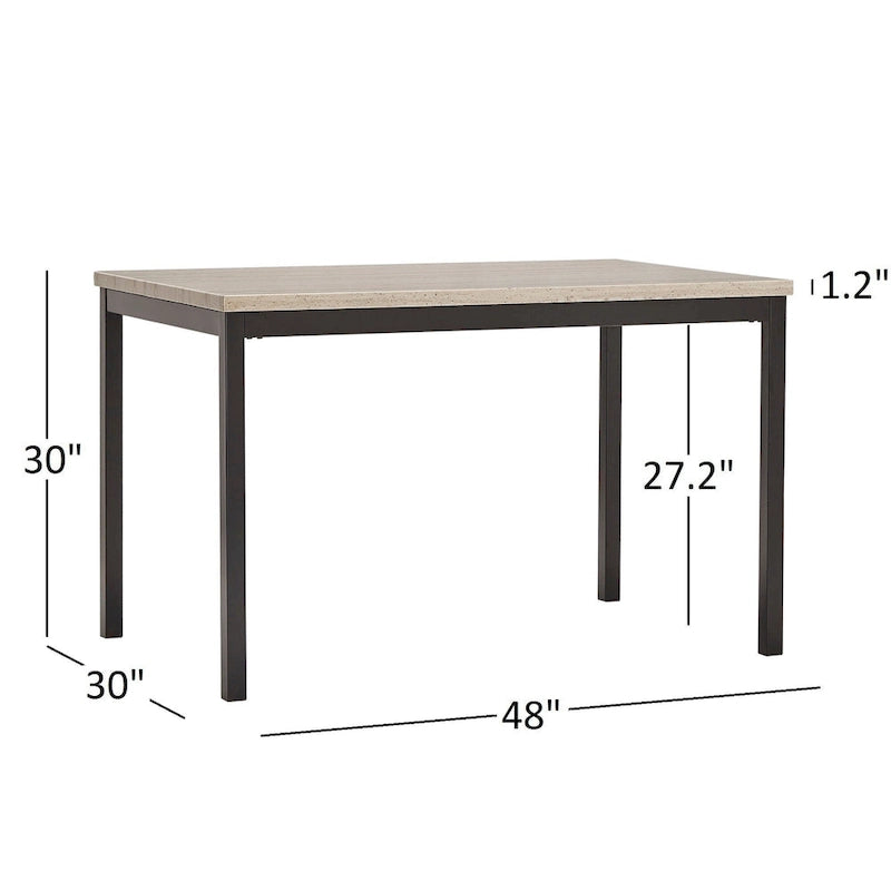 Ensemble de salle à manger 5 pièces en métal avec plateau imitation marbre et chaises rembourrées