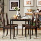Ensemble de salle à manger 5 pièces en métal avec plateau imitation marbre et chaises rembourrées
