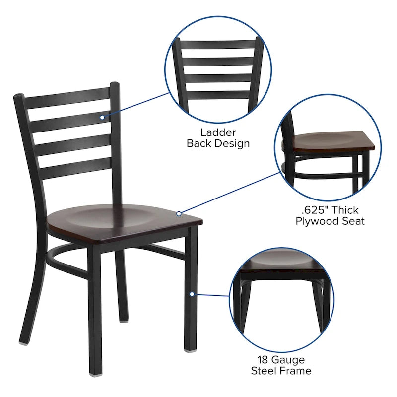 Chaise de restaurant en métal à dossier échelle - 16,5L x 17P x 32,25H - 16,5L x 17P x 32,25H