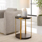Table d'appoint ronde en bois massif - Table d'appoint rustique pour salon