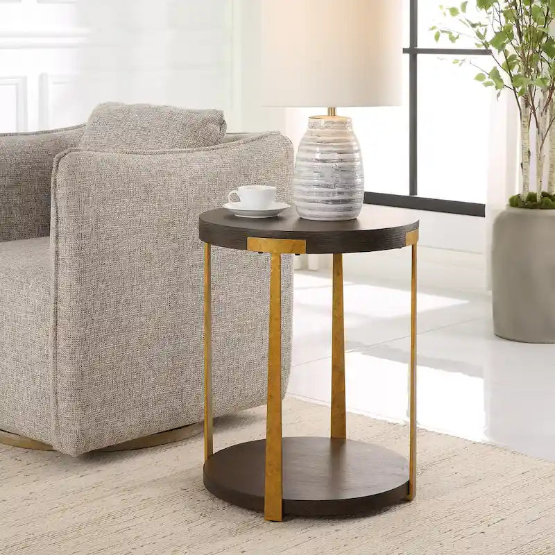 Table d'appoint ronde en bois massif - Table d'appoint rustique pour salon